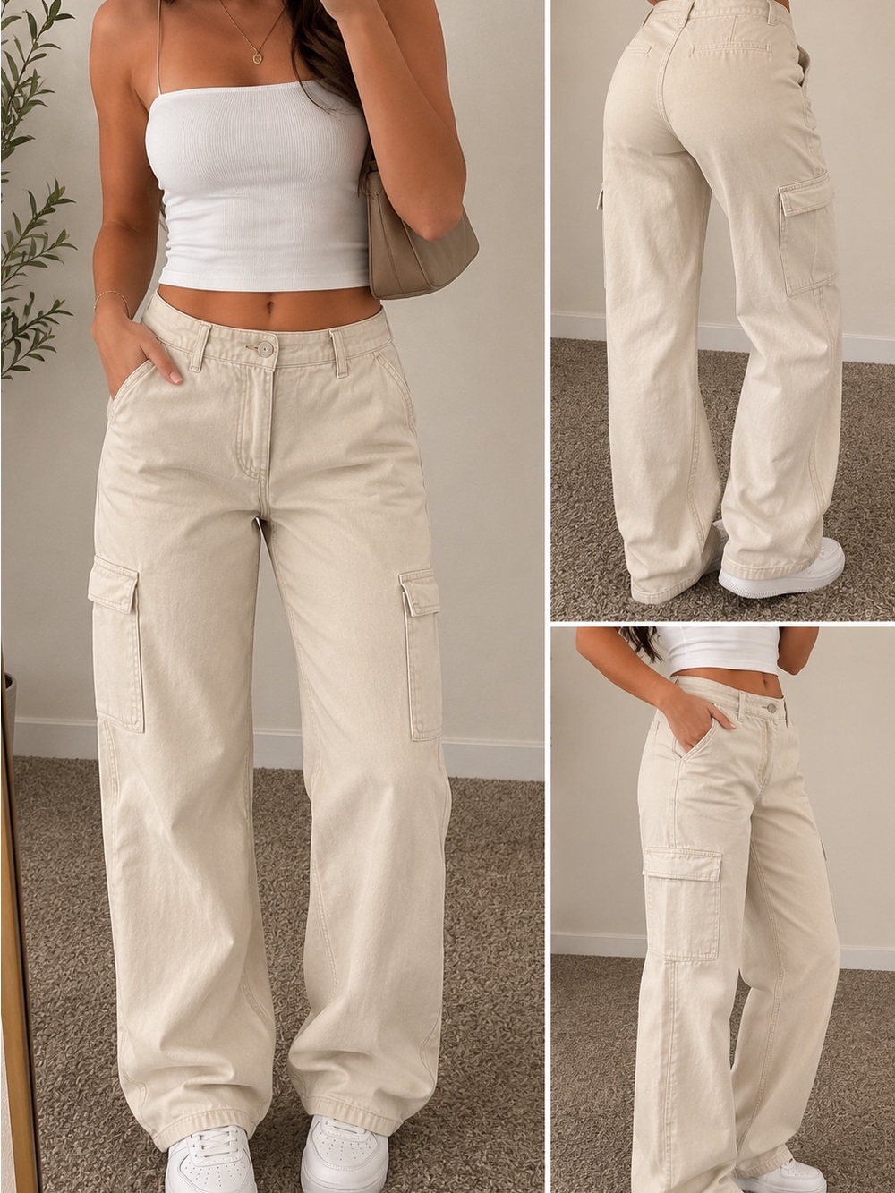 Marc New York Cream Wide-Leg Cargo Pants